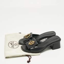 Pre Owned Hermes Black Leather Ilot Slide Sandals Size 36