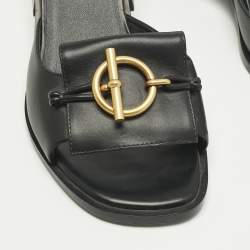 Pre Owned Hermes Black Leather Ilot Slide Sandals Size 36