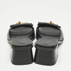 Pre Owned Hermes Black Leather Ilot Slide Sandals Size 36