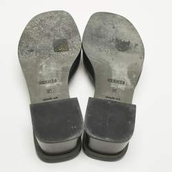 Pre Owned Hermes Black Leather Ilot Slide Sandals Size 36