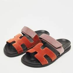 Pre Owned Hermès Brown/Beige Velvet Chypre Flat Sandals Size 40