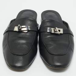 Pre Owned Hermes Black Leather Oz Mules Size 40