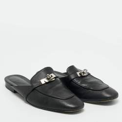 Pre Owned Hermes Black Leather Oz Mules Size 40