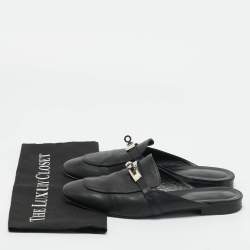 Pre Owned Hermes Black Leather Oz Mules Size 40