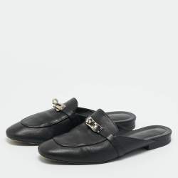 Pre Owned Hermes Black Leather Oz Mules Size 40