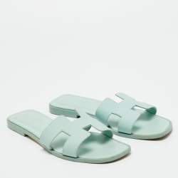 Pre Owned صندل هيرمس أوران جلد سحلية وردي مسطح مقاس 37.5