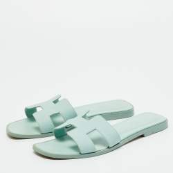 Pre Owned صندل هيرمس أوران جلد سحلية وردي مسطح مقاس 37.5