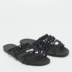 Pre Owned Hermes Black Jelly D'ancre Chaine Rivage Flats Size 38
