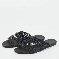 Pre Owned Hermes Black Jelly D'ancre Chaine Rivage Flats Size 38