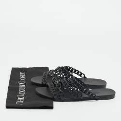 Pre Owned Hermes Black Jelly D'ancre Chaine Rivage Flats Size 38