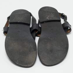 Pre Owned Hermes Black Leather Galerie Slingback Sandals Size 39