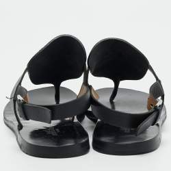 Pre Owned Hermes Black Leather Galerie Slingback Sandals Size 39