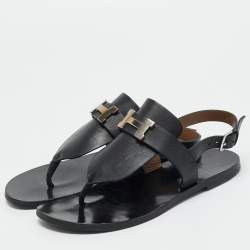 Pre Owned Hermes Black Leather Galerie Slingback Sandals Size 39
