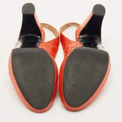 Pre Owned Hermes Orange Crocodile Leather and Lizard Leather Peep Toe Pumps Size 37