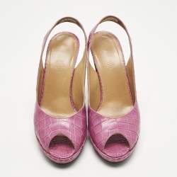 Pre Owned Hermes Purple Crocodile Leather Peep Toe Slingback Pumps Size 37