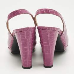 Pre Owned Hermes Purple Crocodile Leather Peep Toe Slingback Pumps Size 37