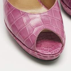 Pre Owned Hermes Purple Crocodile Leather Peep Toe Slingback Pumps Size 37