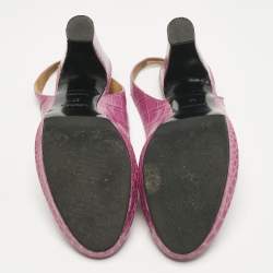 Pre Owned Hermes Purple Crocodile Leather Peep Toe Slingback Pumps Size 37