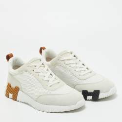 Pre Owned Hermes Grey/White Mesh and Suede Bouncing Low Top Sneakers Size 40.5