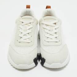 Pre Owned Hermes Grey/White Mesh and Suede Bouncing Low Top Sneakers Size 40.5