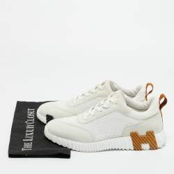 Pre Owned Hermes Grey/White Mesh and Suede Bouncing Low Top Sneakers Size 40.5