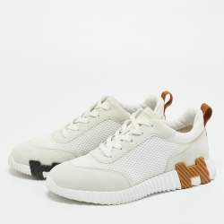 Pre Owned Hermes Grey/White Mesh and Suede Bouncing Low Top Sneakers Size 40.5