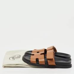 Pre Owned صندل فلات شِبري جلد بني هيرمس مقاس 39