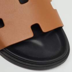 Pre Owned صندل فلات شِبري جلد بني هيرمس مقاس 39