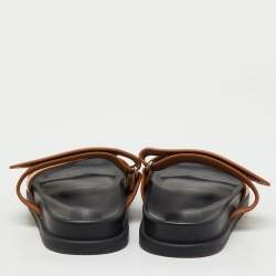 Pre Owned صندل فلات شِبري جلد بني هيرمس مقاس 39