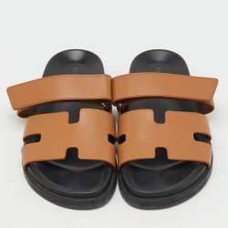 Pre Owned صندل فلات شِبري جلد بني هيرمس مقاس 39