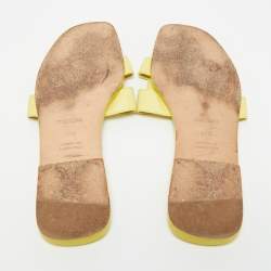 Pre Owned Hermes Yellow Leather Oran Flat Slides Size 40.5