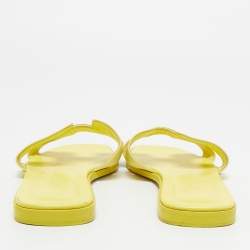Pre Owned Hermes Yellow Leather Oran Flat Slides Size 40.5