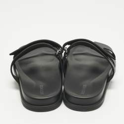Pre Owned Hermes Black Leather Chypre Flat Sandals Size 40.5