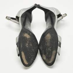 Pre Owned Hermes Silver Leather Premiere Ankle Strap Sandals Size 38