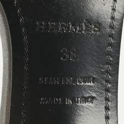 Pre Owned Hermes Silver Leather Premiere Ankle Strap Sandals Size 38