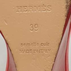 Pre Owned Hermes Red Leather Legend Ankle Strap Wedge Sandals Size 39