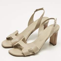Pre Owned Hermes Beige Leather Eternite Slingback Sandals Size 39