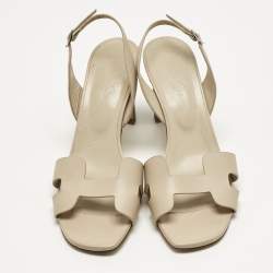 Pre Owned Hermes Beige Leather Eternite Slingback Sandals Size 39