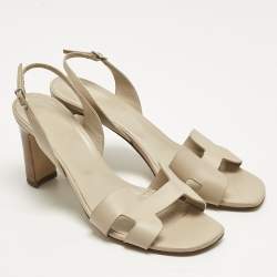 Pre Owned Hermes Beige Leather Eternite Slingback Sandals Size 39