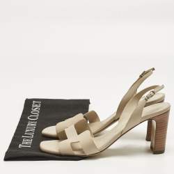Pre Owned Hermes Beige Leather Eternite Slingback Sandals Size 39