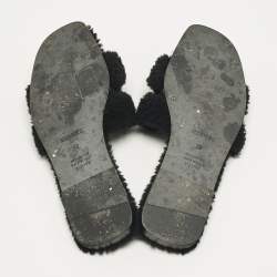 Pre Owned Hermès Black Shearling Fur Oran Flat Slides Size 38