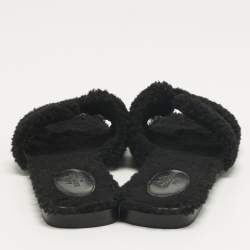 Pre Owned Hermès Black Shearling Fur Oran Flat Slides Size 38