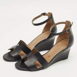 Pre Owned صندل هيرمس ليدي جلد أسود إسفيني مقاس 38.5