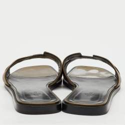 Pre Owned Hermes Brown Metallic Leather Oran Flat Slide Sandals Size 42