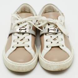 Pre Owned Hermès Beige/White Leather Day Low Top Sneakers Size 38.5