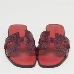 Pre Owned Hermès Black/Red Leather Oran Flat Slide Size 39.5