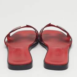 Pre Owned Hermès Black/Red Leather Oran Flat Slide Size 39.5