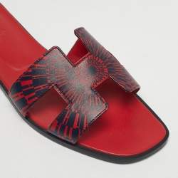 Pre Owned Hermès Black/Red Leather Oran Flat Slide Size 39.5