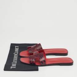 Pre Owned Hermès Black/Red Leather Oran Flat Slide Size 39.5