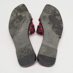 Pre Owned Hermès Black/Red Leather Oran Flat Slide Size 39.5
